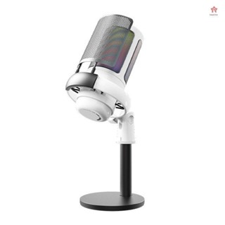 USB RGB 麥克風電腦麥克風套件,帶三腳架實時監控即插即用一鍵靜音和增益旋鈕,用於遊戲/會議/直播/錄音/影片相容