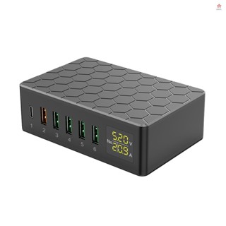 USB 充電站 6 埠 65W QC3.0 USB 充電站多埠 USB-A 充電集線器,帶 LED 顯示屏緊湊型桌面