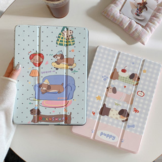 適用於iPad pro mini air A16 6 11 10 9 平板殼 兒童保護套 卡通 三折 皮套 臘腸狗