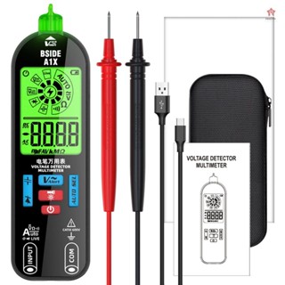 BSIDE手持式數字萬用表電測筆專業電壓電阻二極管測試儀火線識別錶帶自動關機和手電筒功能