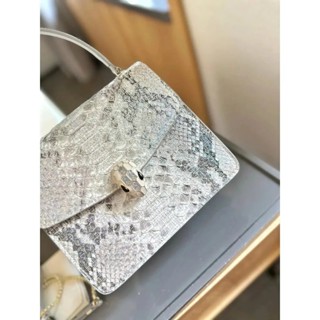 AAA+真皮牛皮版淺灰色帶閃光蛇皮紋琺瑯五金手風琴包女鏈條包手提包