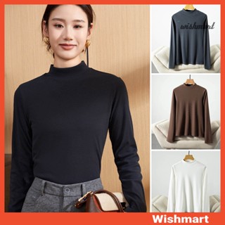 [wishmart] 女士打底上衣 DE Velvet 自熱保暖上衣半高領長袖修身打底襯衫