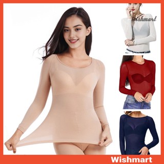 [wishmart] 女士t恤圓領長袖修身套頭衫透明網紗打底上衣日常穿著