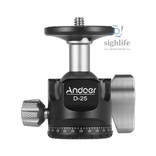 Andoer D-25 CNC加工鋁合金雙槽球頭迷你球頭低重心適用於曼富圖等三腳架獨腳架適用於佳能單反Mcen1球頭