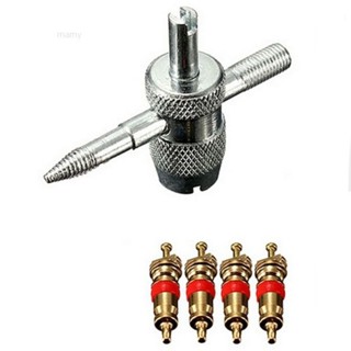 【Hdo】1 套 4 通汽車自行車輪胎輪胎氣門嘴維修拆卸工具 + 4 氣門桿芯套件