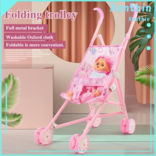 [xanthin] 娃娃推車玩具適合幼兒可折疊娃娃裝推車逼真安全學習玩具女孩想像力助推器禮物 3 4 5 歲女孩