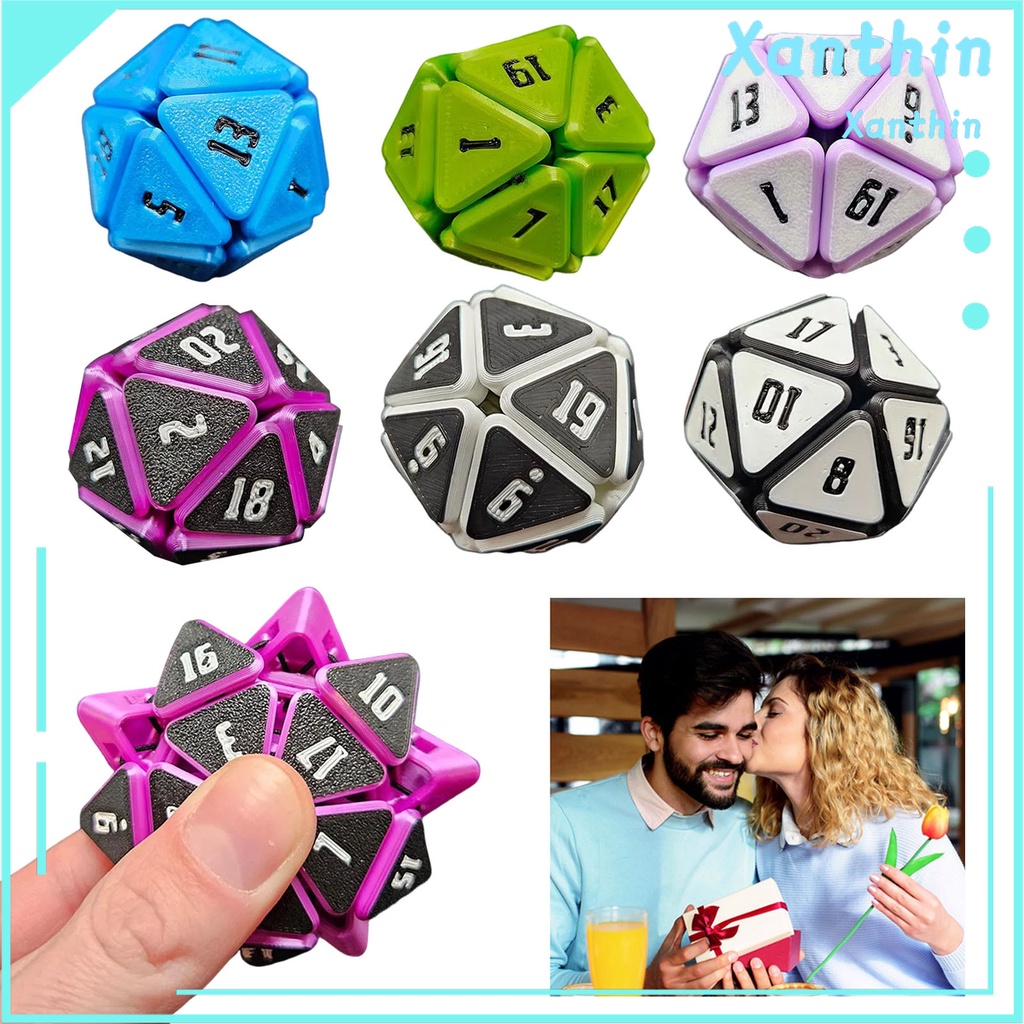 [xanthin] Squishable D20 Fidget Dice 便攜式旅行 3D 打印骰子感官玩具多面遊戲骰子