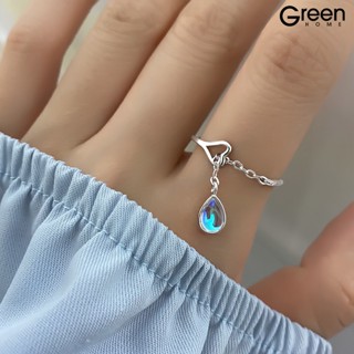 [精品小屋]流蘇水滴月光石戒指日韓小眾設計梨形鋯石開口指環戒指