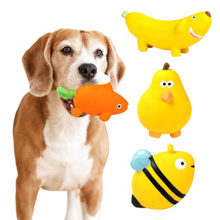 Becrtsog-Latex Dog Squeaky Chew Toy 互動香蕉/胡蘿蔔/蜜蜂/鴨形小狗磨牙玩具適用於中