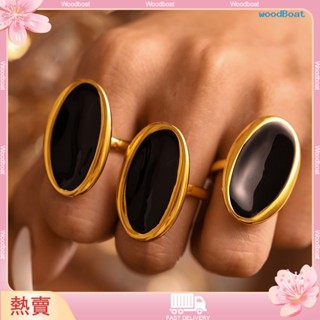 [熱賣]❤橢圓開口戒指法式輕奢感滴油重工鑄造不鏽鋼PVD鍍真金保色