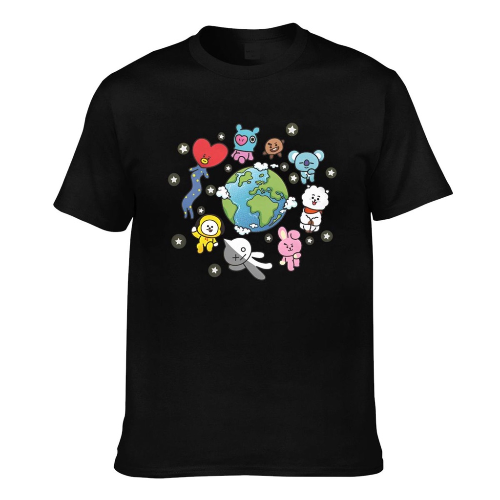 優質棉 Bts Bt21 吉祥物 J-Hope Jungkook Suga 韓國流行歌星吉祥物男士優質 T 恤