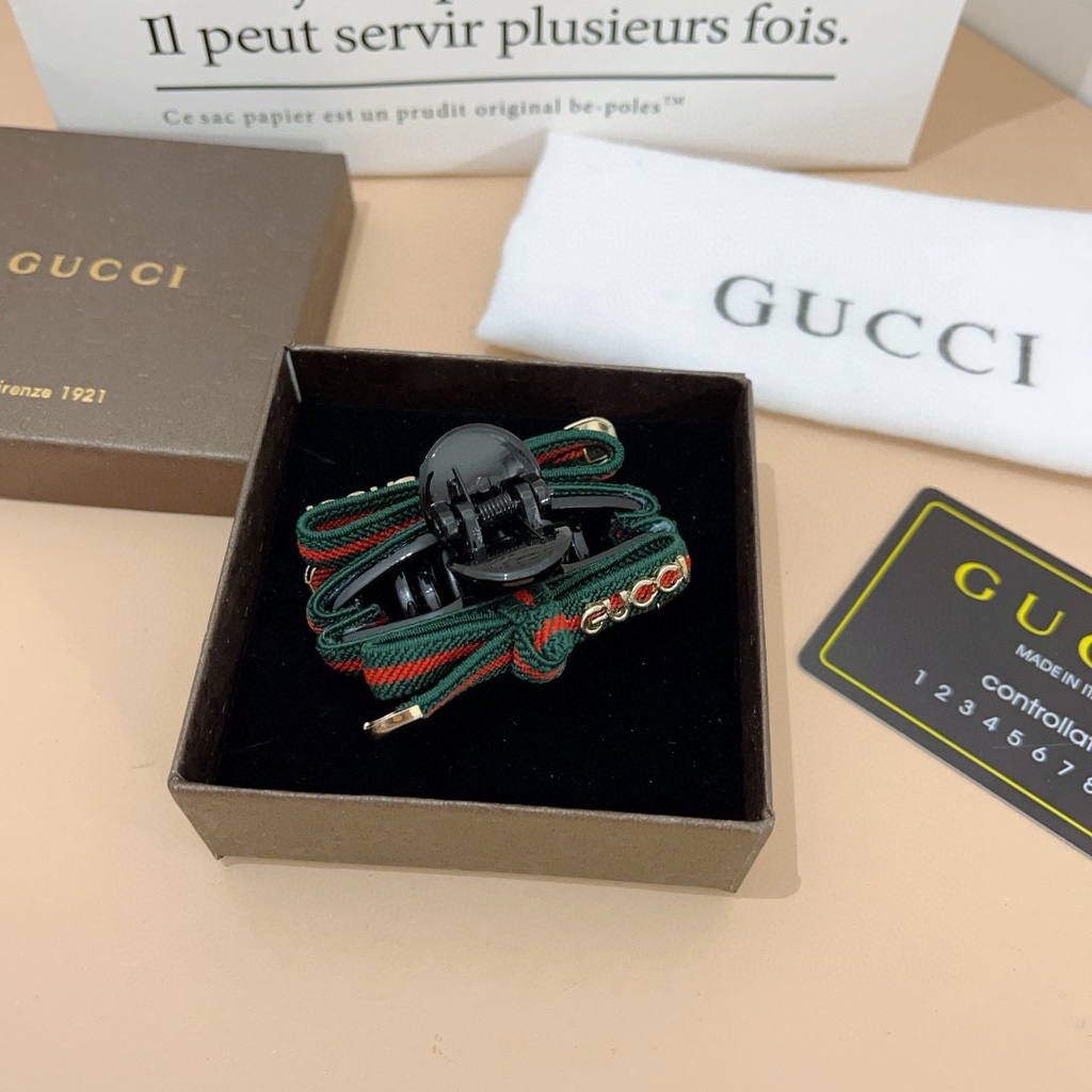 GUCCI5120配飾髮夾條紋紅綠織帶金屬扣飾品