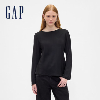 Gap 女裝 印花圓領長袖上衣-黑色(842180)
