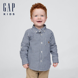 【Gap】嬰兒及幼兒府綢襯衫-深藍格紋(681444)