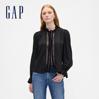 Gap 女裝 圓領長袖襯衫-黑色(842221)