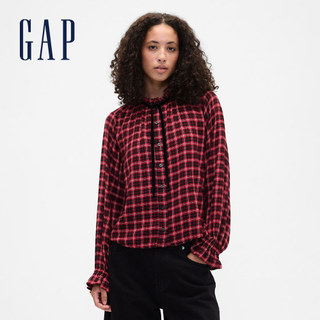 Gap 女裝 圓領長袖襯衫-紅色格紋(842221)