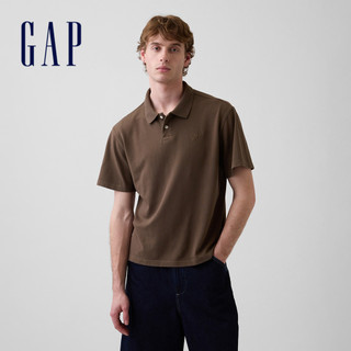 【Gap】寬鬆PK布短版Polo衫-水牛棕(867536)