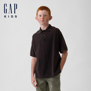 【Gap】兒童寬鬆PK布Polo衫-黑色(899689)