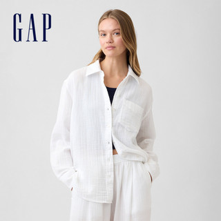 【Gap】寬鬆版型紗質襯衫-清新白(899062)