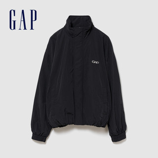 【Gap】超寬鬆Gap Logo運動外套-經典黑(866341)
