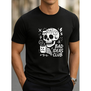 Bad Ideas Club T 恤搞笑骷髏咖啡圖案 T 恤,諷刺 Emo 街頭服飾