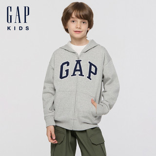 Gap 男童裝 Logo刺繡刷毛連帽外套-淺灰色(609295)