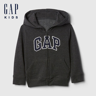 Gap 男幼童裝 Logo刺繡刷毛連帽外套-深灰色(723271)