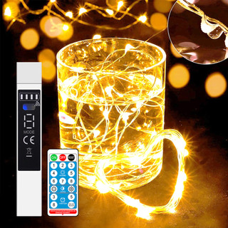 洛陽牡丹 燈串可充電電池， 20M 200 LED燈串內USB可充電， 8模式燈串線與遙控器和定時器的派對婚禮聖誕裝飾，