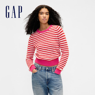 Gap 女裝 圓領長袖針織衫 CashSoft系列-紅白條紋(820718)