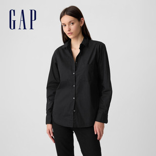Gap 女裝 純棉翻領長袖襯衫-黑色(841125)