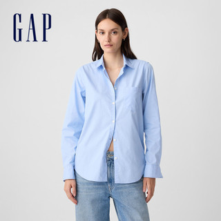 Gap 女裝 純棉翻領長袖襯衫-淡藍色(841125)