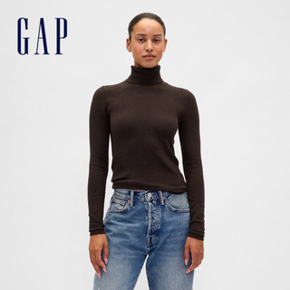 Gap 女裝 立領長袖針織衫 CashSoft系列-深棕色(844757)