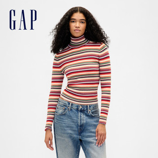 Gap 女裝 立領長袖針織衫 CashSoft系列-彩色條紋(844757)