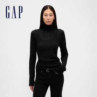 Gap 女裝 立領長袖針織衫-黑色(844758)