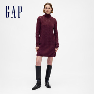 Gap 女裝 立領長袖針織洋裝-深紅色(843196)