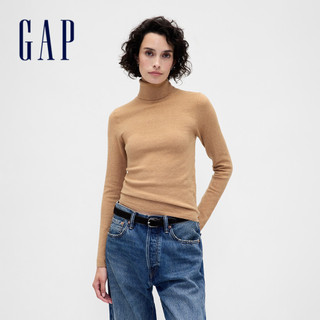 Gap 女裝 立領長袖針織衫 CashSoft系列-卡其色(844757)