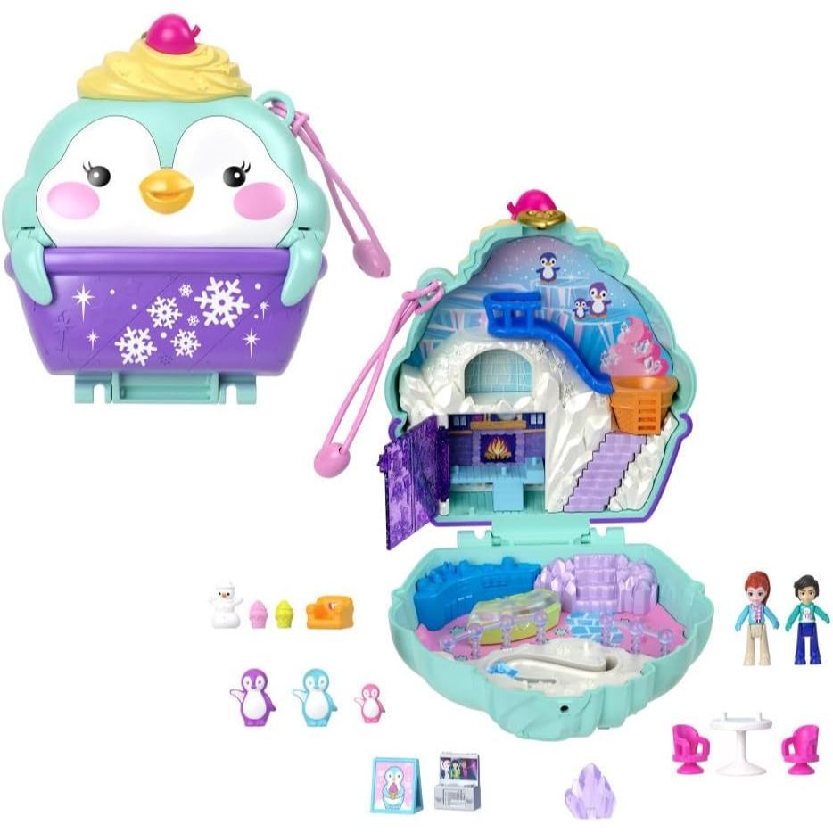 🧁威爾PAPA代購🧁Polly Pocket Dolls 正品 口袋芭比 口袋波莉 吊環系列 企鵝冰雪遊樂場
