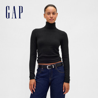 Gap 女裝 立領長袖針織衫 CashSoft系列-黑色(844757)