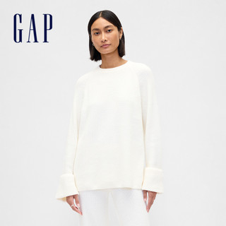 Gap 女裝 圓領長袖針織衫 CashSoft系列-象牙白(836213)