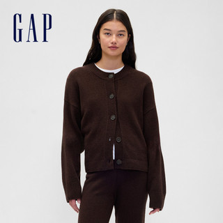 Gap 女裝 圓領針織外套 CashSoft系列-棕色(820717)