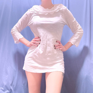 🇰🇷 Designer Club 日系雕花花邊領 麻白色長袖小洋裝