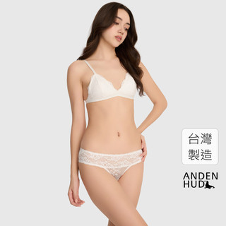 【Anden Hud】First Dance．抓皺全網紗中腰三角內褲(米白-繁花) 台灣製