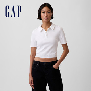 【Gap】羅紋短版 Polo 衫-清新白(899225)