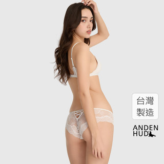 【Anden Hud】First Dance．後交叉全網紗中腰三角內褲(米白-繁花) 台灣製