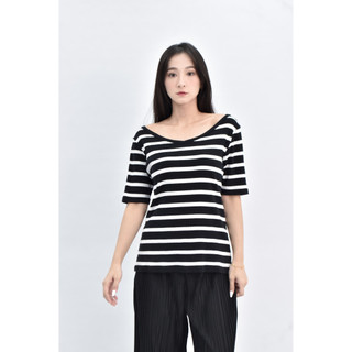 (M) uniqlo 棉質純棉條紋黑色短袖上衣二手衣