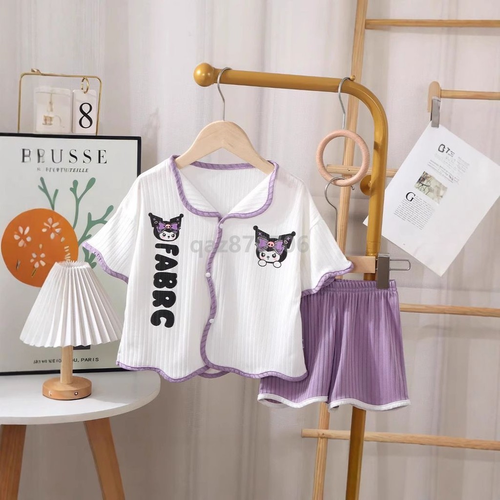 庫洛米周邊 三麗鷗✨夏季卡通冰絲新款家居服短袖短褲兩件套翻領可愛風庫洛米套裝 可愛周邊 庫洛米 送禮 物