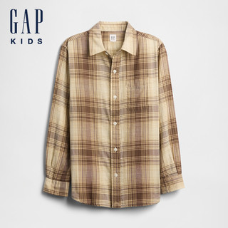 Gap 男童裝 純棉翻領長袖襯衫-卡其色(796601)