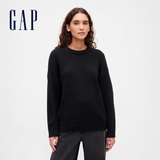 Gap 女裝 純棉圓領長袖針織衫-黑色(820732)