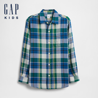 Gap 男童裝 純棉翻領長袖襯衫-綠色(796601)