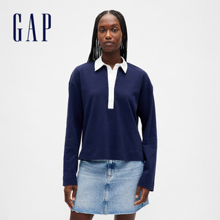 Gap 女裝 長袖POLO衫-海軍藍(823328)